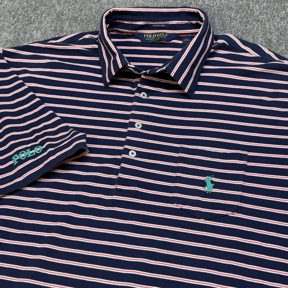 Polo Golf Shirt Ralph Lauren Stretch Lisle Mens XL Striped Pony Logo Performance